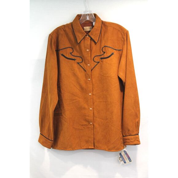 Wrangler WRetro Top Western Pearl Snap Button sizeS Brown Faux Suede Embroidered - Picture 1 of 12